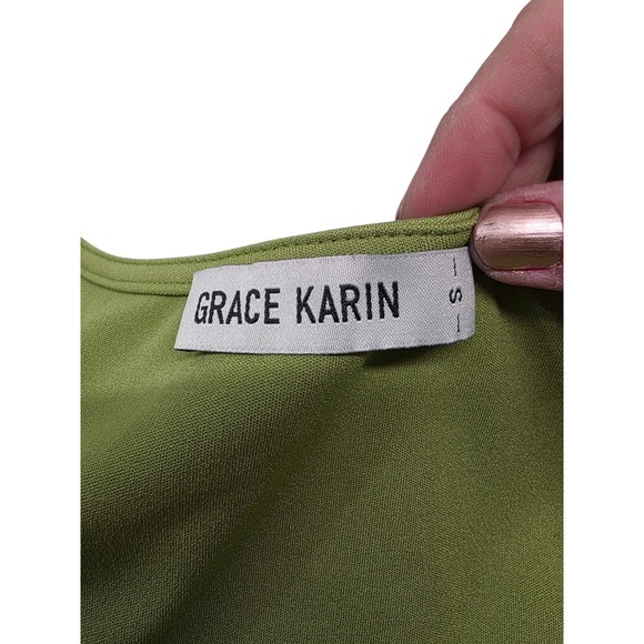 Grace Karin Chartreuse Ruched Puff Sleeve Peplum Blouse Size Small - Picture 8 of 10